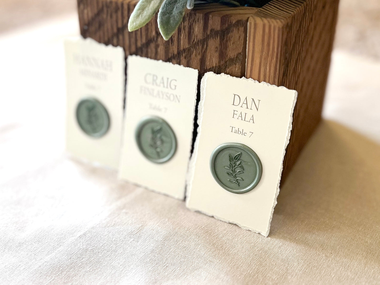 Wedding Place Cards with Wax Seal and Deckled Edging