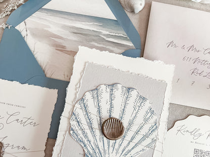 Seashell Wedding Invitation with Wax Seal
