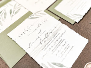 Greenery Wedding Invitation Wrapped in Thread