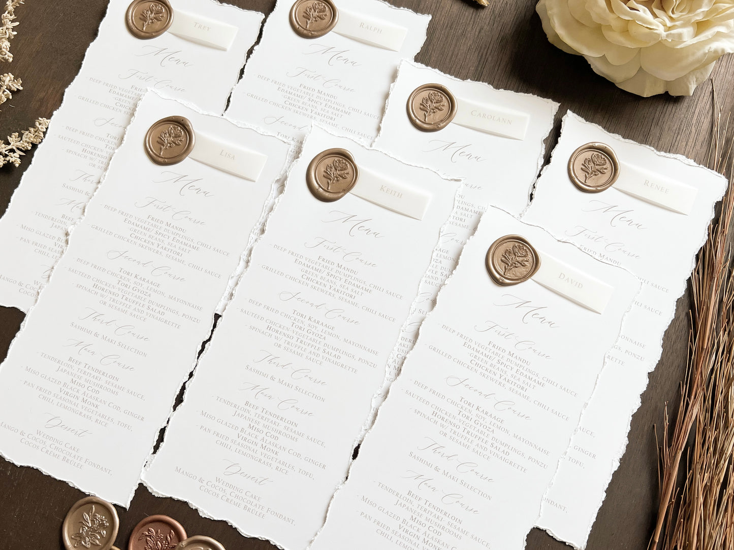 Wedding Menus with Vellum Name Tag and Deckled Edging
