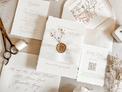 Elegant Ivory Baby’s Breath Invitation with Deckled Edging