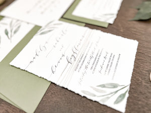 Greenery Wedding Invitation Wrapped in Thread