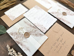 Pampas Grass and Baby’s Breath Wedding Invitation with Deckled Edge, Boho Vellum with Wax Seal