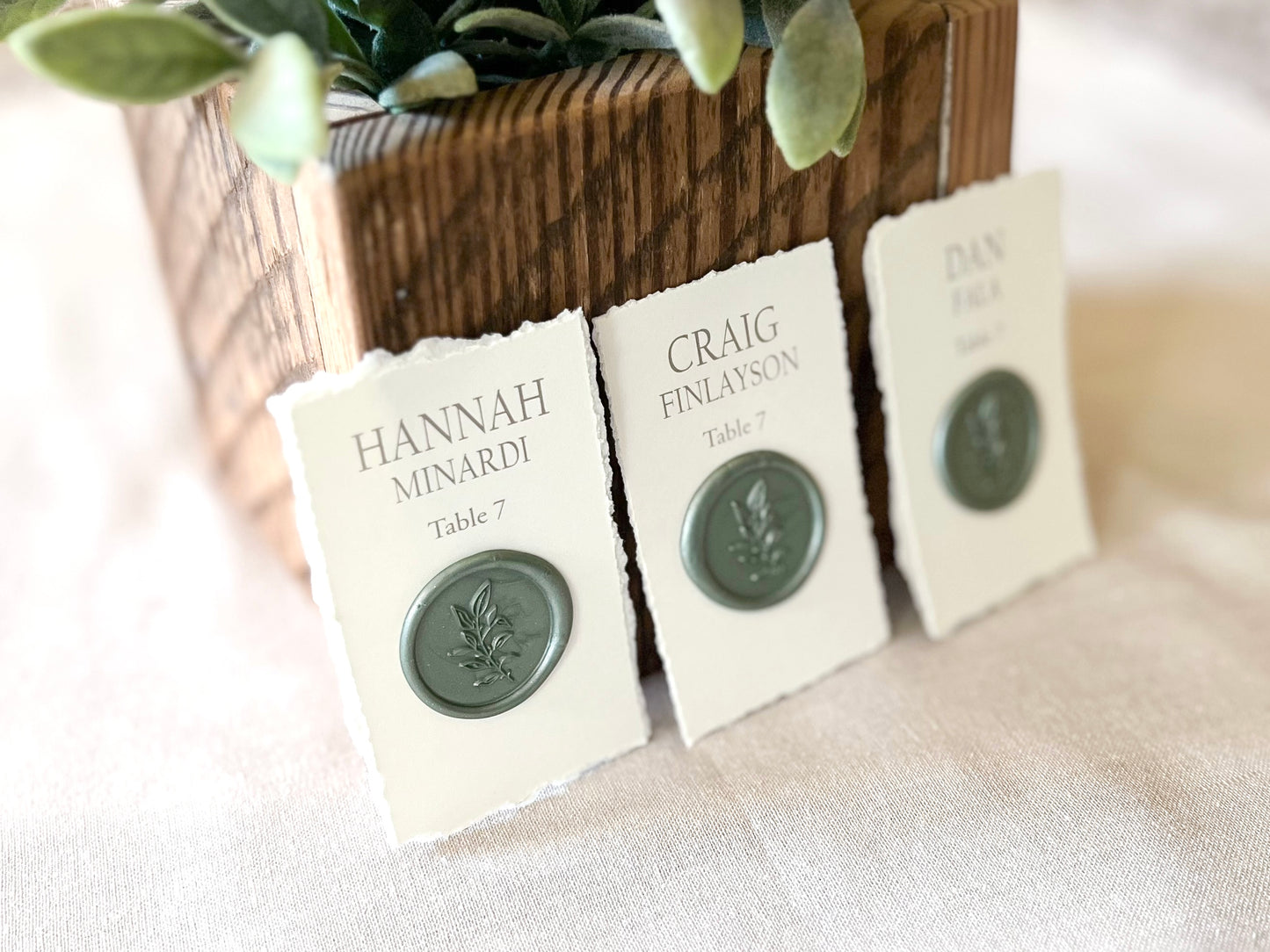 Wedding Place Cards with Wax Seal and Deckled Edging