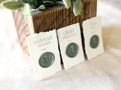 Wedding Place Cards with Wax Seal and Deckled Edging
