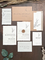 Contemporary Boho Wedding Invitation with Deckled Edging, Vellum and Wax Seal
