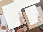 Pampas & Copper Foliage Boho Wedding Invitation with Deckled Edging, Vellum & Wax Seal