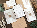 Pampas Grass and Baby’s Breath Wedding Invitation with Deckled Edge, Boho Vellum with Wax Seal