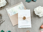 Old Money Wedding Invitation with Deckled Edging, Chiffon Ribbon and Wax Seal