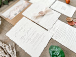 Neutral Wedding Invitation with Deckled Edging, Chiffon Ribbon and Nude Wax Seal