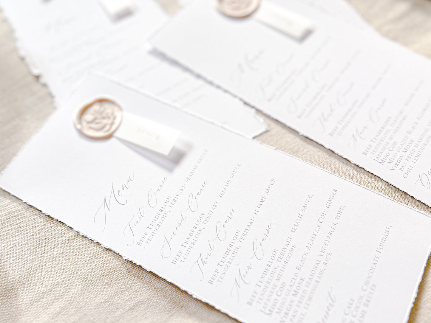 Wedding Menus with Vellum Place Card and Deckled Edging