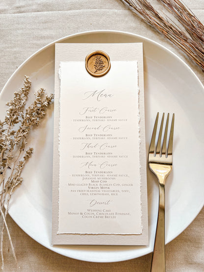 Wedding Menus with Deckled Edge and Colored Backing