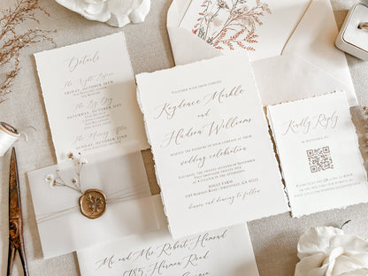 Elegant Ivory Baby’s Breath Invitation with Deckled Edging