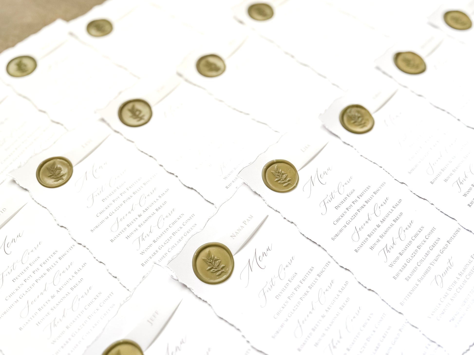 Wedding Menus with Name Tag and Deckled Edging