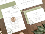 Greenery Deckled Edge Wedding Invitation with Wax Seal & Thread