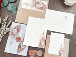 Pampas & Copper Foliage Boho Wedding Invitation with Deckled Edging, Vellum & Wax Seal