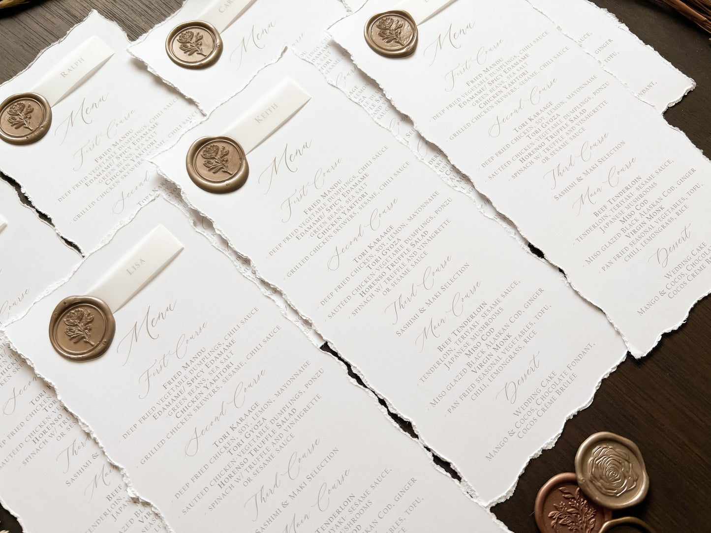 Wedding Menus with Vellum Name Tag and Deckled Edging