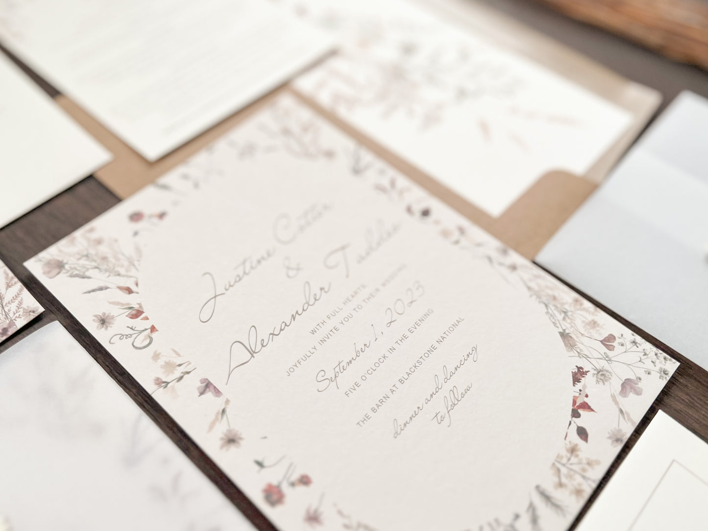Baby’s Breath Wedding Invitation with Deckled Edging, Vellum Wrap and Wax Seal