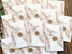 Pampas Grass and Baby’s Breath Wedding Invitation with Deckled Edge, Boho Vellum with Wax Seal