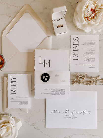 Classic Magnolia Wedding Invitation with Vellum & Wax seal