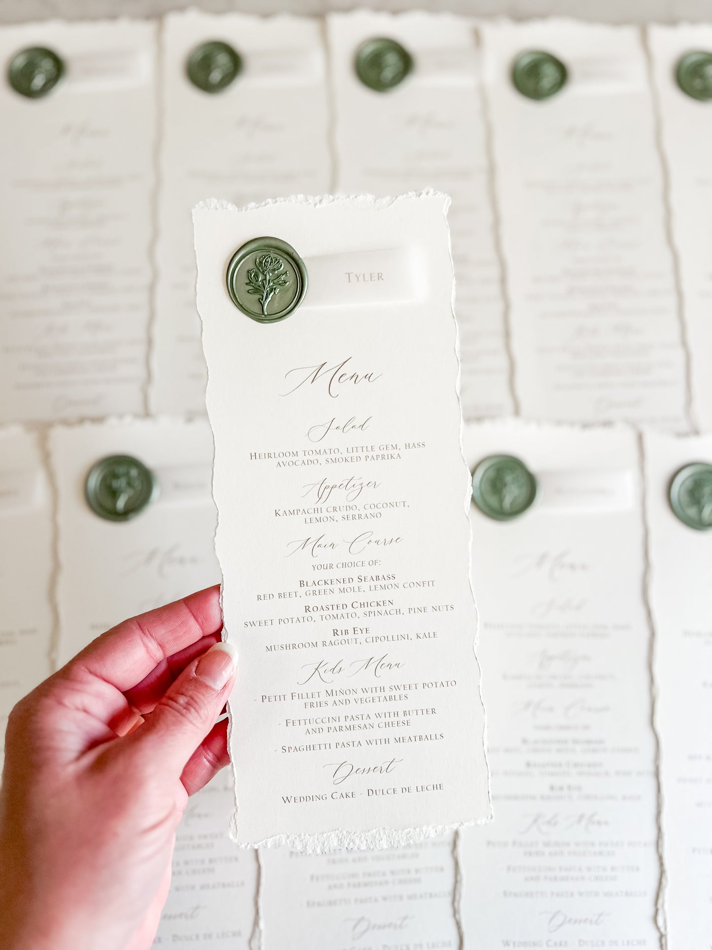 Wedding Menus with Vellum Name Tag and Deckled Edging