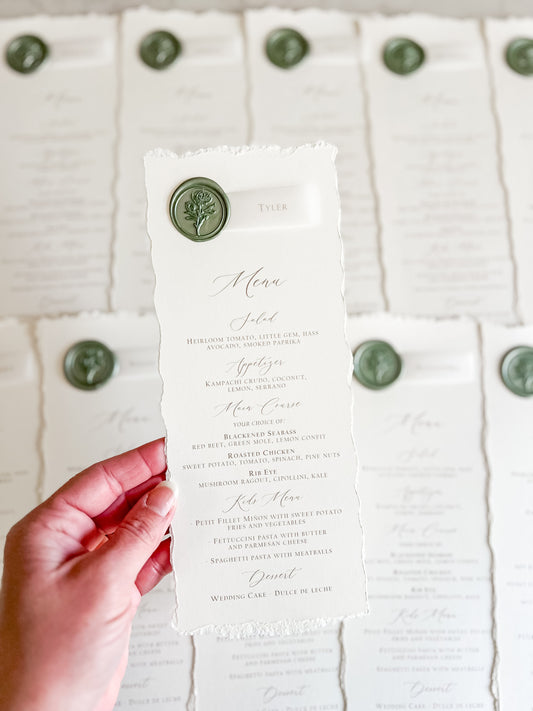 Wedding Menus with Vellum Name Tag and Deckled Edging