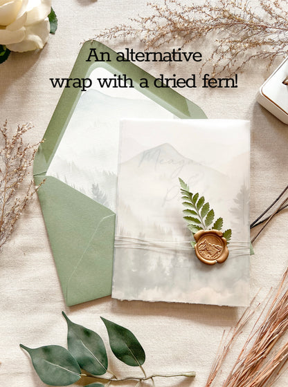 Mountain Wedding Invitation with Vellum, Deckled Edge & Wax Seal