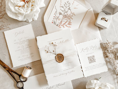 Elegant Ivory Baby’s Breath Invitation with Deckled Edging