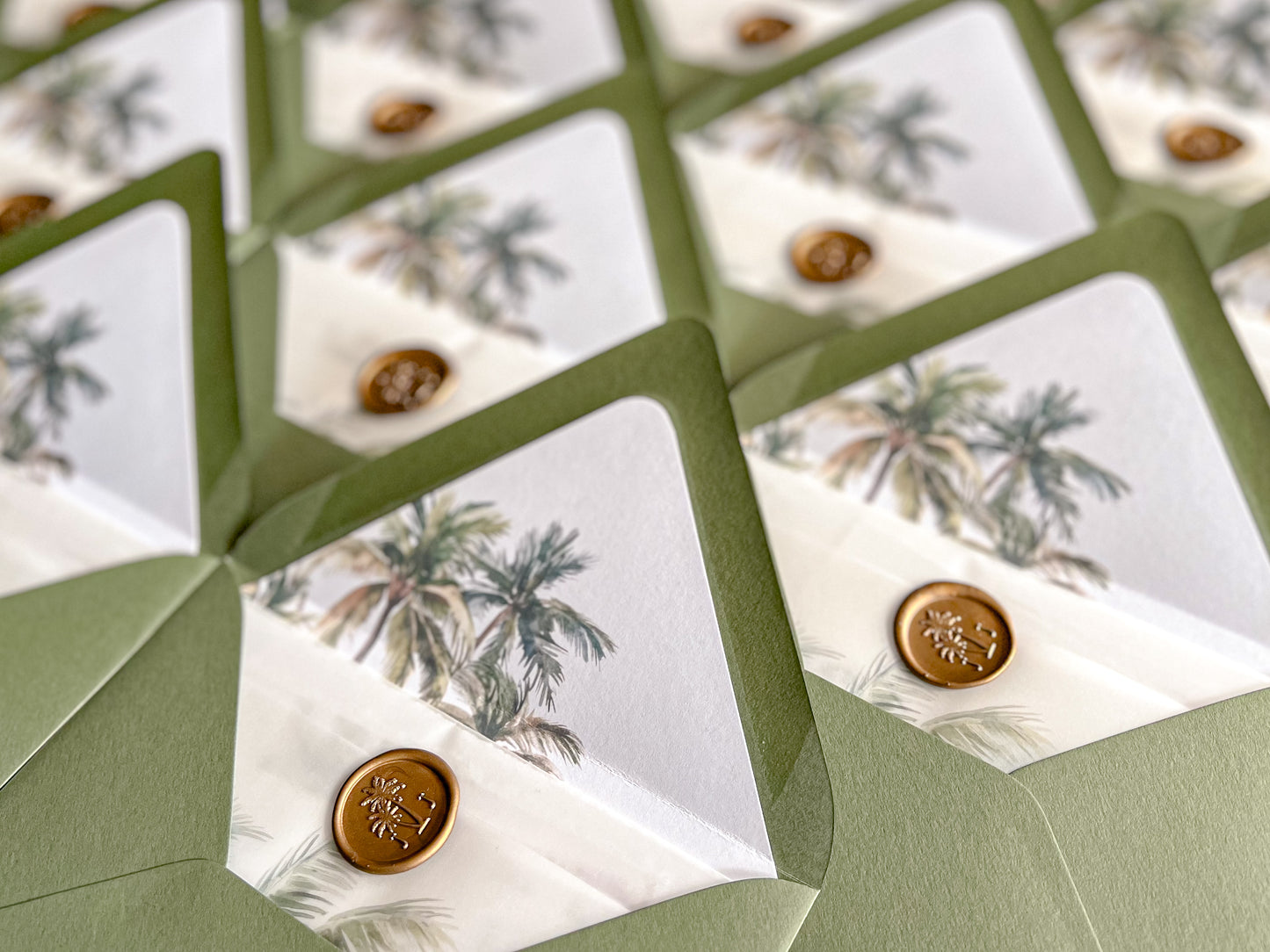 Tropical Wedding Invitation with Palm Tree, Vellum & Wax Seal