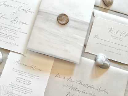 Beach Wedding Invitation with Vellum & Seashell Wax Seal
