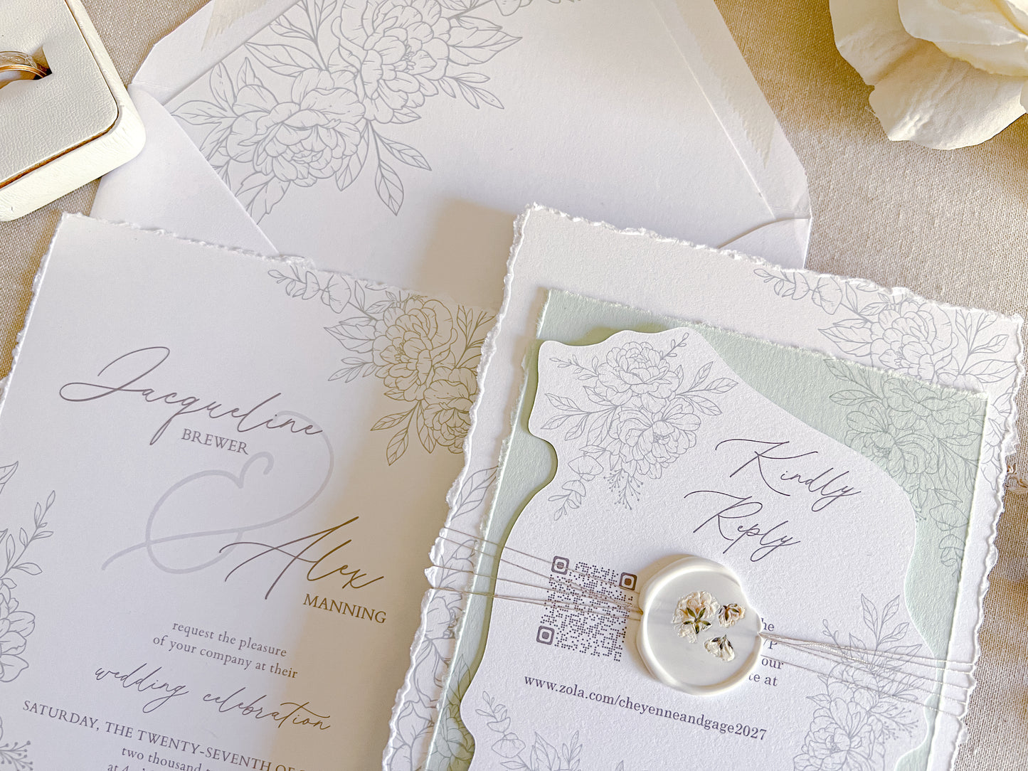 Floral Die Cut Wedding Invitation with Wax Seal