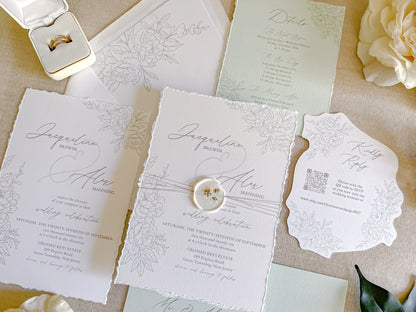 Floral Die Cut Wedding Invitation with Wax Seal