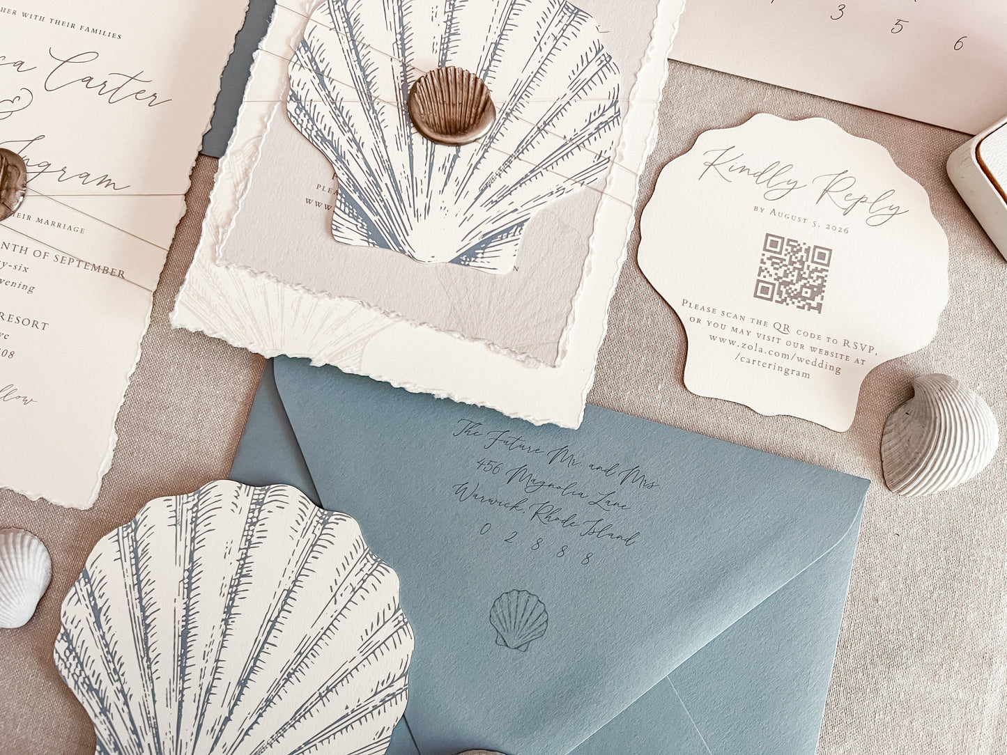 Seashell Wedding Invitation with Wax Seal