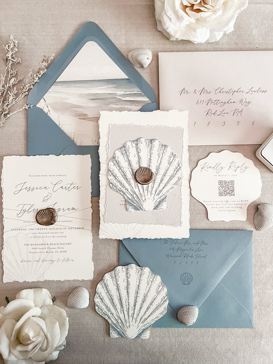 Seashell Wedding Invitation with Wax Seal