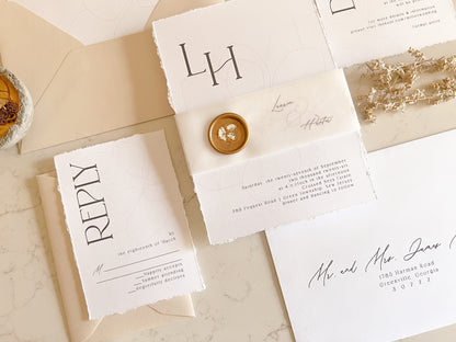 Modern Magnolia Wedding Invitation with Vellum & Wax seal
