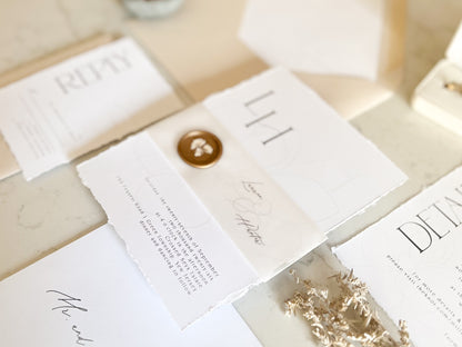 Modern Magnolia Wedding Invitation with Vellum & Wax seal