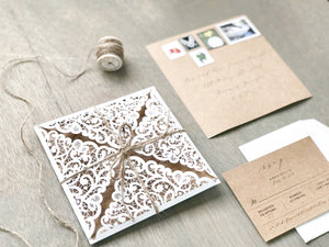Rustic Laser Cut Wedding Invitation with Twine