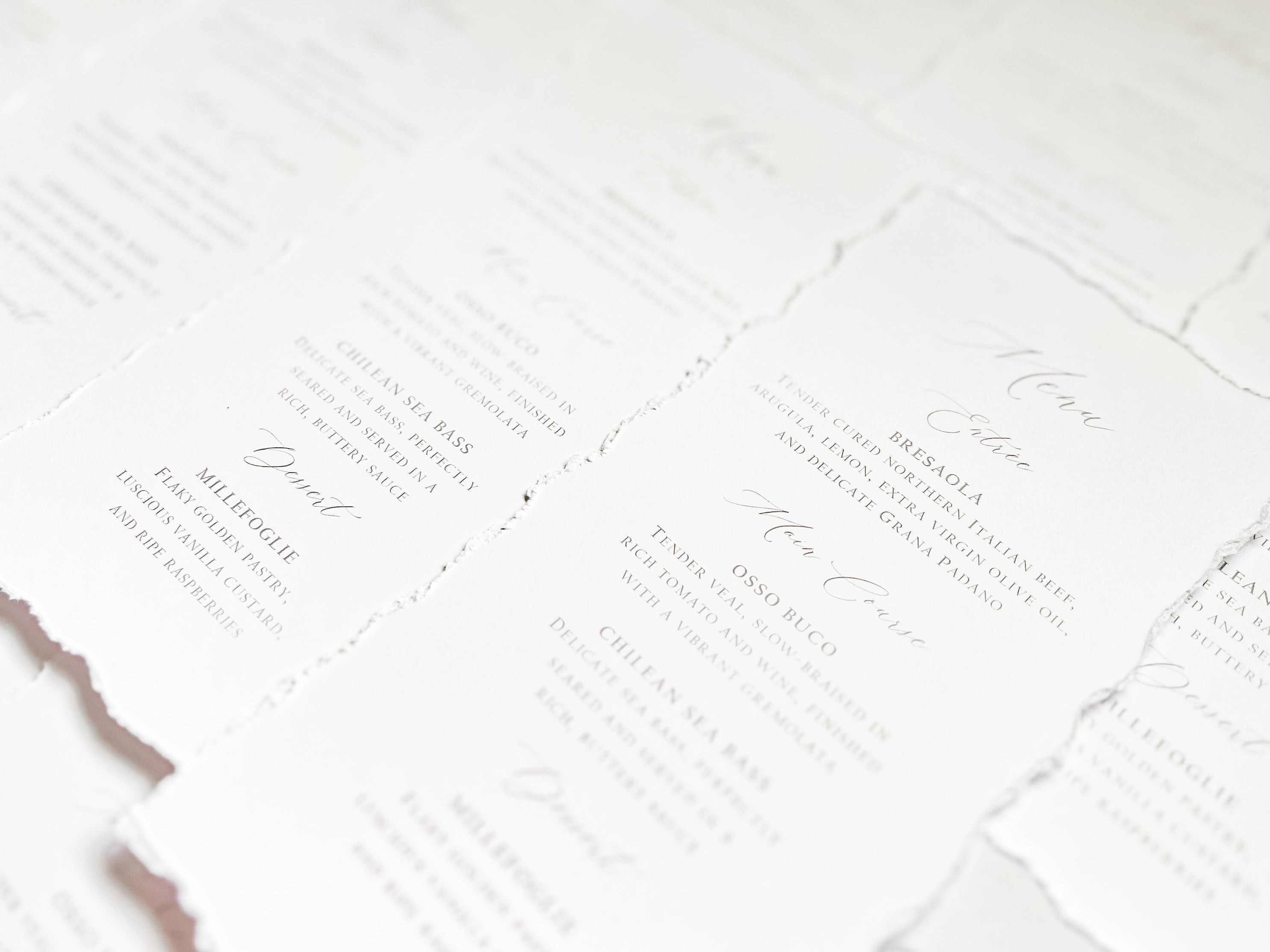 Simple Wedding Menus with Deckled Edging (Corresponding Place Cards sold separately)