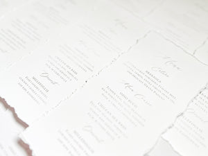 Simple Wedding Menus with Deckled Edging (Corresponding Place Cards sold separately)