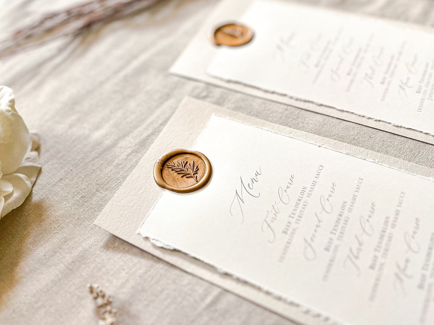 Wedding Menus with Deckled Edge and Colored Backing