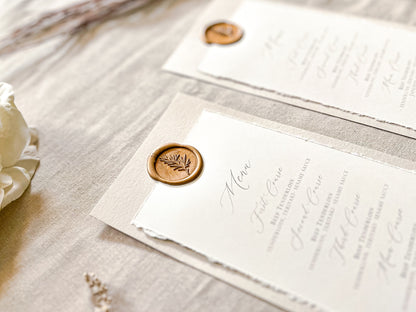 Wedding Menus with Deckled Edge and Colored Backing
