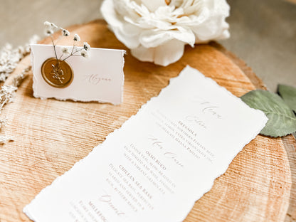 Simple Wedding Menus with Deckled Edging (Corresponding Place Cards sold separately)