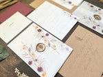 Plum and Yellow Gold Wildflower Vellum Wedding Invitation with Wax Seal