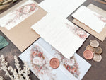 Pampas & Copper Foliage Boho Wedding Invitation with Deckled Edging, Vellum & Wax Seal