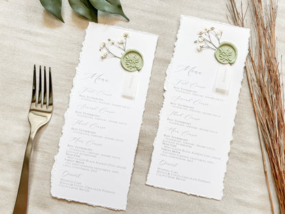 Wedding Menus with Vellum Name Tag, Baby’s Breath and Wax Seal