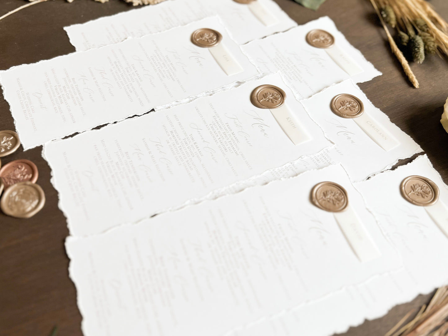 Wedding Menus with Vellum Name Tag and Deckled Edging