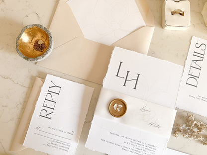 Modern Magnolia Wedding Invitation with Vellum & Wax seal