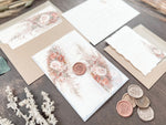 Pampas & Copper Foliage Boho Wedding Invitation with Deckled Edging, Vellum & Wax Seal