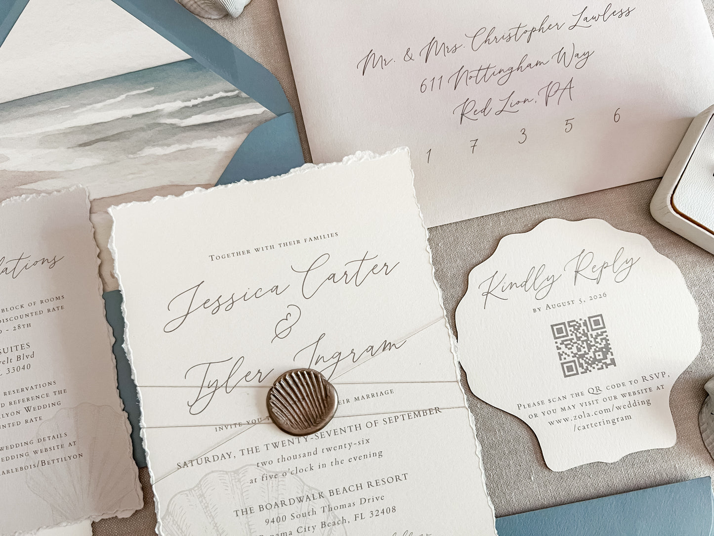 Seashell Wedding Invitation with Wax Seal
