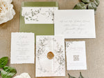 Greenery Wreath Wedding Invitation with Eucalyptus Vellum, Deckled Edging & Wax Seal